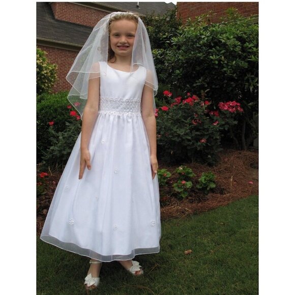 Cinderella White Embelished Sleeveless Communion or Flower Girl Dress Size 7 - Picture 1 of 8